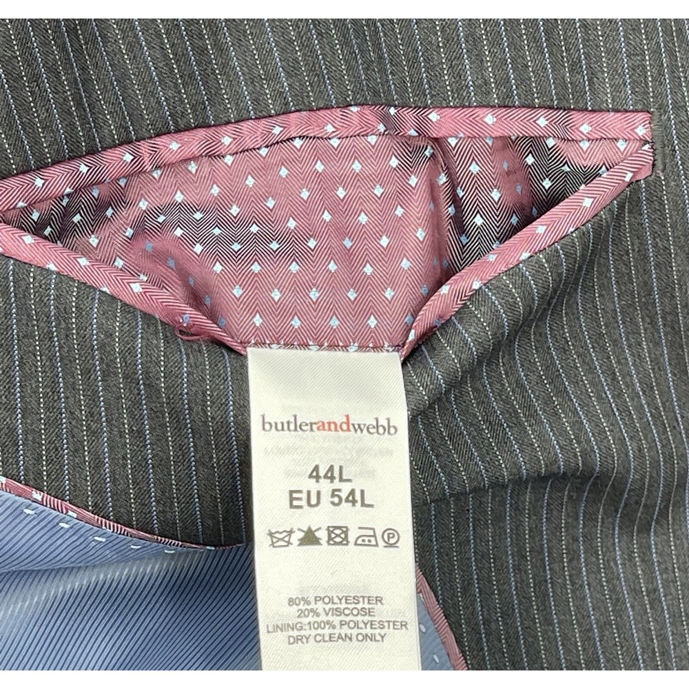 Butler and Webb Men's Suit Size 44L Grey and Blue Pin Stripe Herringbone - Picture 9 of 10